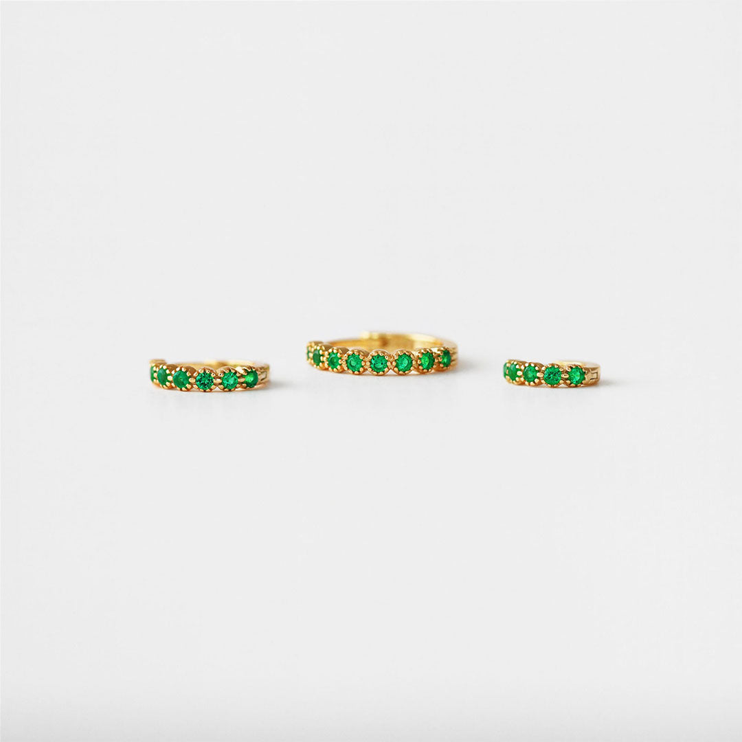 S925 Simple Emerald CZ Hoop Earring