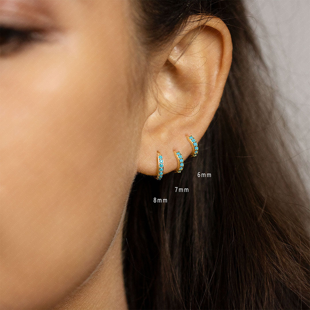 925 Sterling Silver Turquoise Hoop Huggies Earring