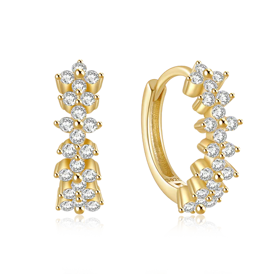 925 Sterling Silver Flower Huggie Earrings