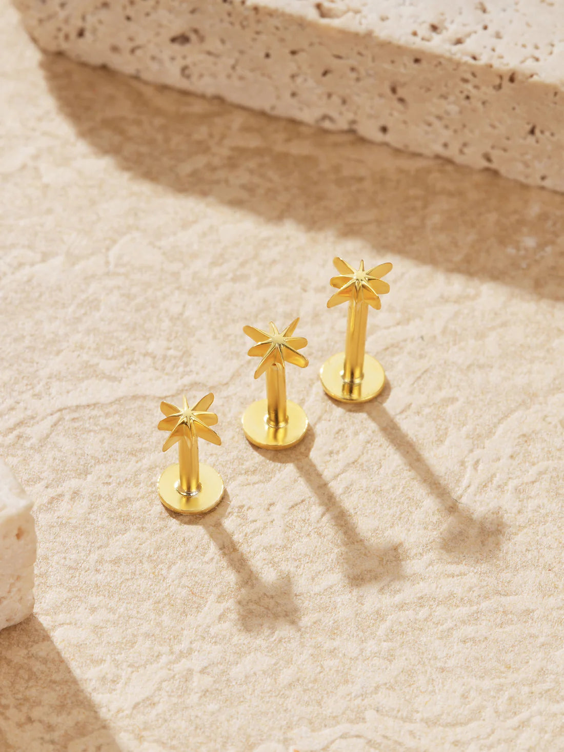 925 Sterling Silver 3-Piece Set Of Octagonal Star Flat Back Piercing Studs