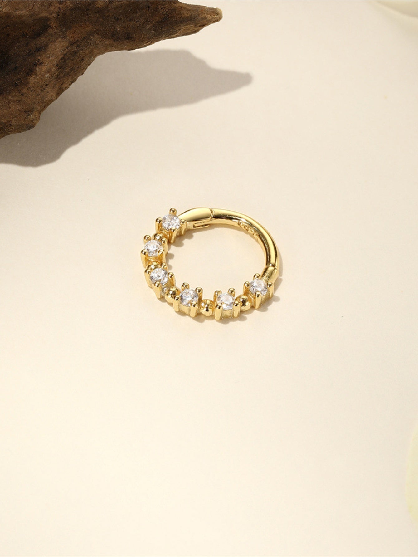 925 Sterling Silver Beaded CZ Clicker Ring for Daith & Septum