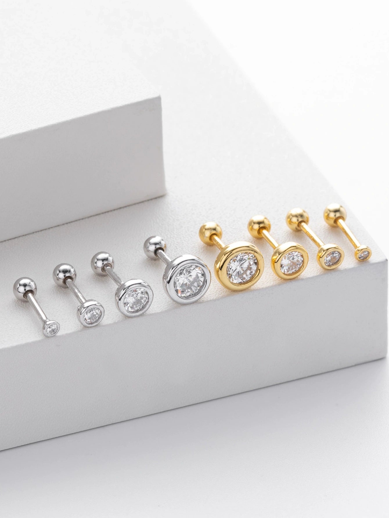 925 Sterling Silver Bezel CZ Ball Back Stud Earrings In Silver