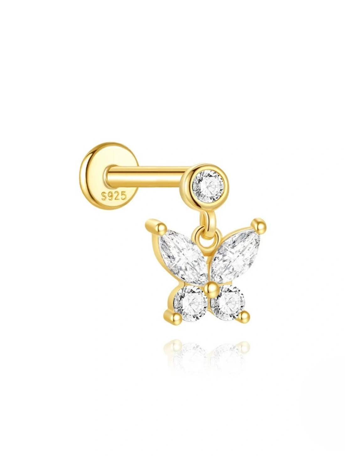925 Sterling Silver Butterfly Flower Star Piercing Studs