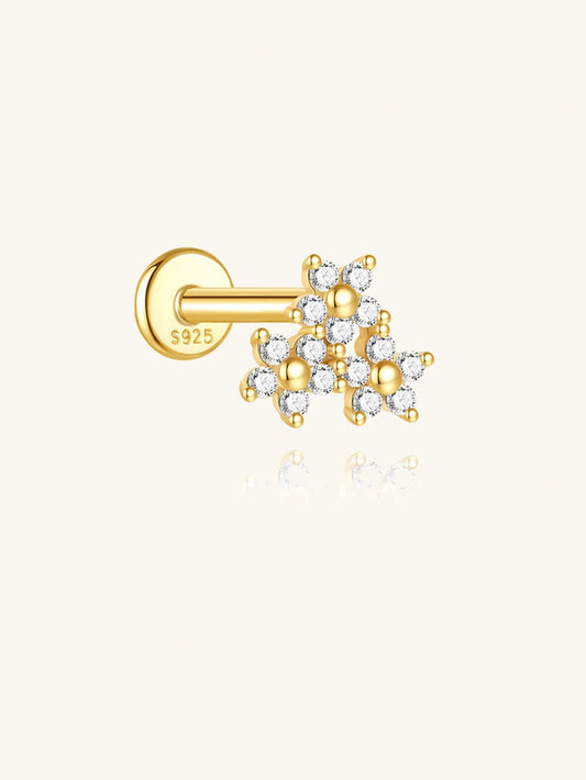 925 Sterling Silver Flower Flatback Piercing Stud