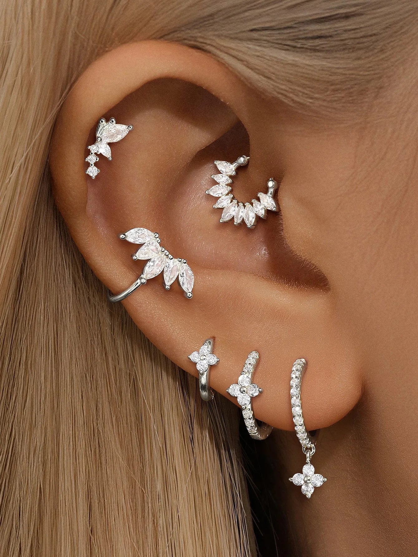 925 Sterling Silver Marquise CZ Clicker Ring for Daith & Septum