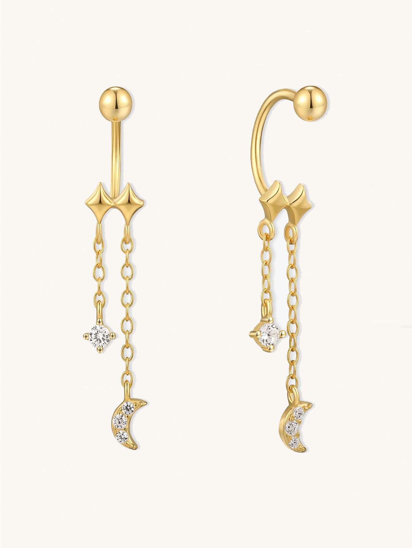 925 Sterling Silver Moon Zircon Dangle Earrings