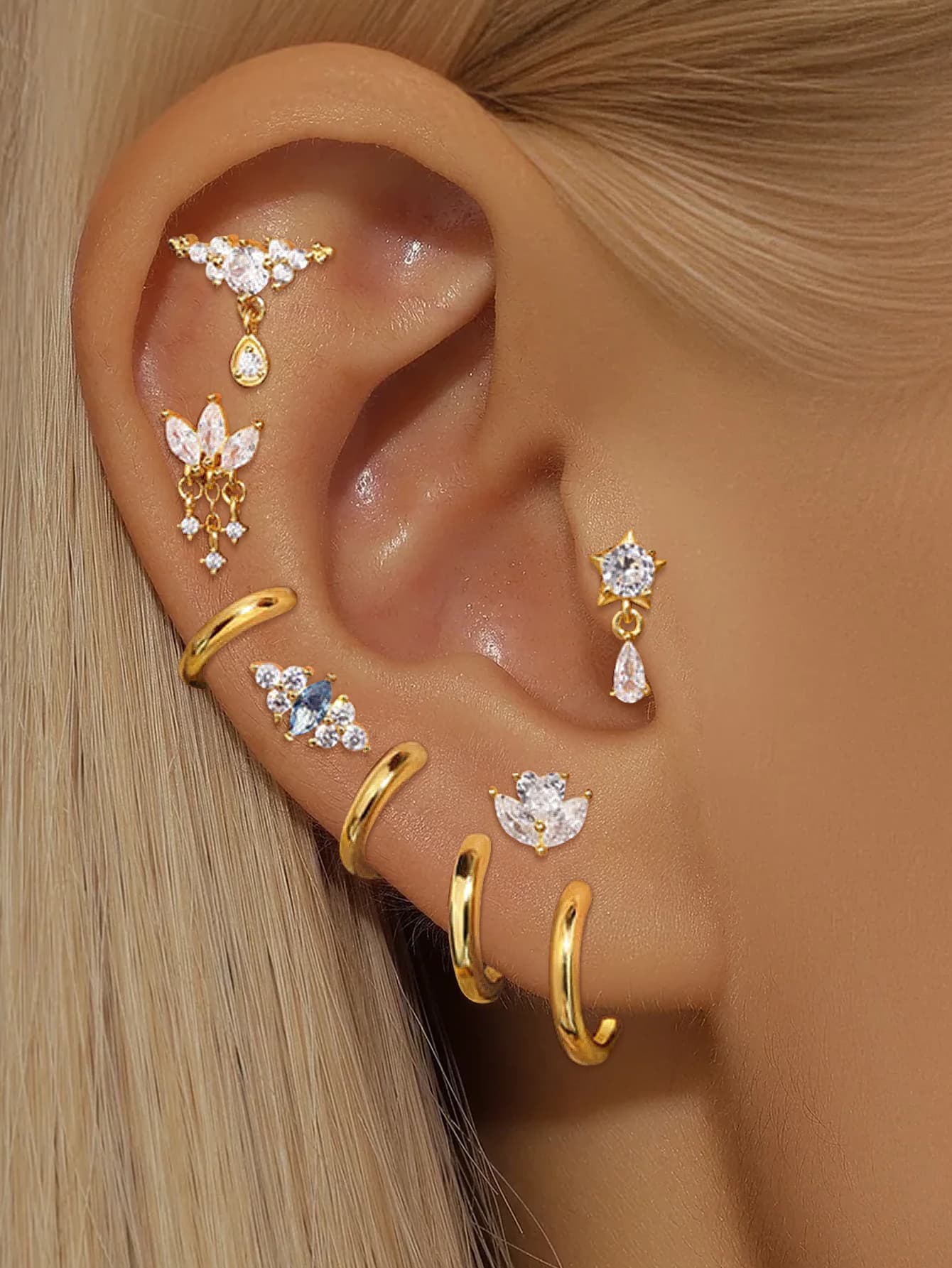 925 Sterling Silver Marquise Ear Piercing Stud