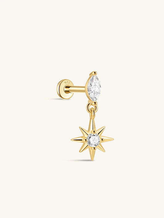 925 Sterling Silver Octagonal Star Stud Piercing Earring