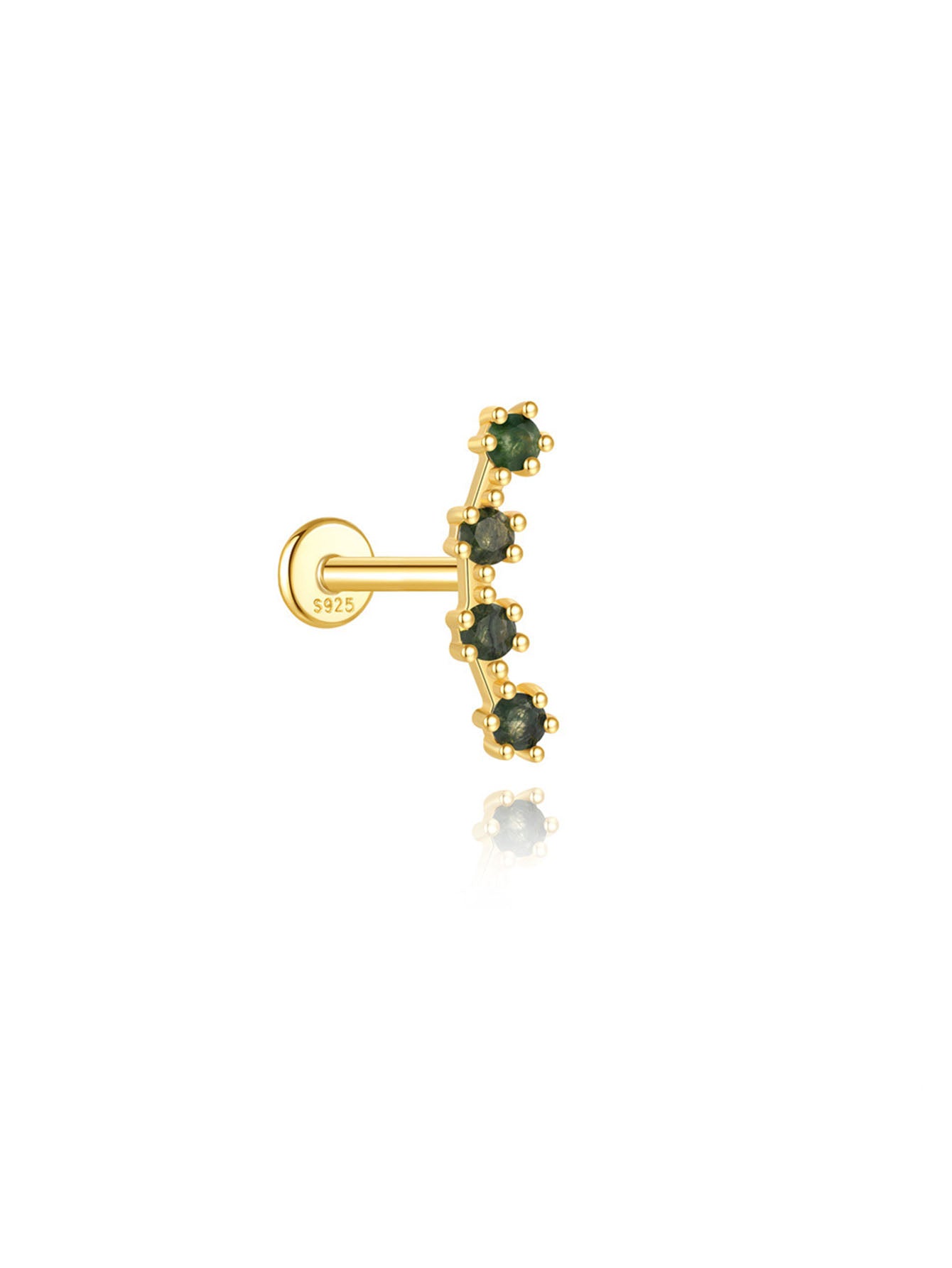 S925 Minimalist Moss Agate Arch Flatback Stud Piercing Earrings