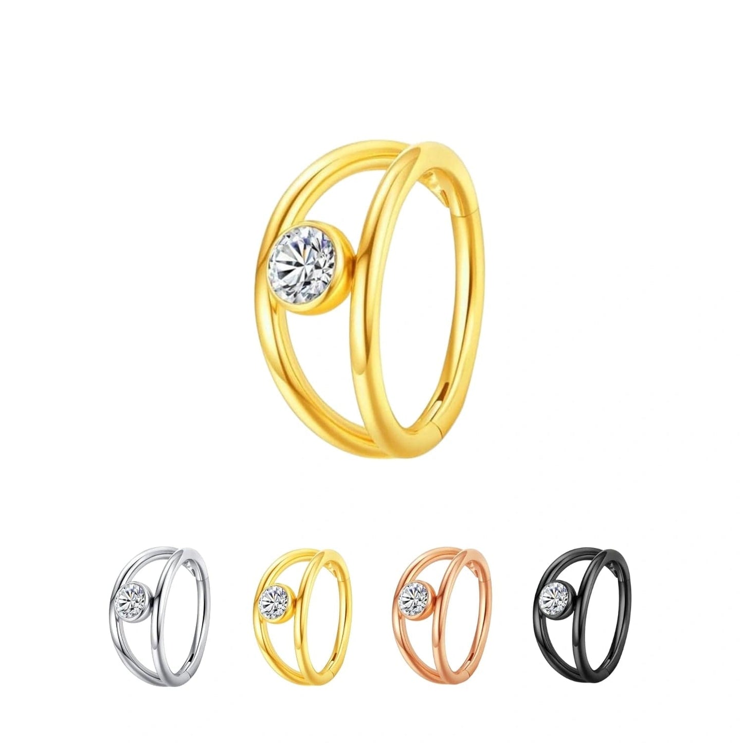 G23 Titanium Waterproof Double Band Diamond Clicker 16G – 5A CZ, Multiple Sizes