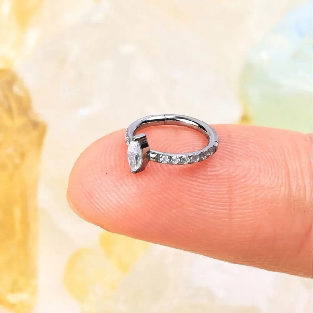G23 Titanium Waterproof Marquise Diamond Hoop Cartilage Earring