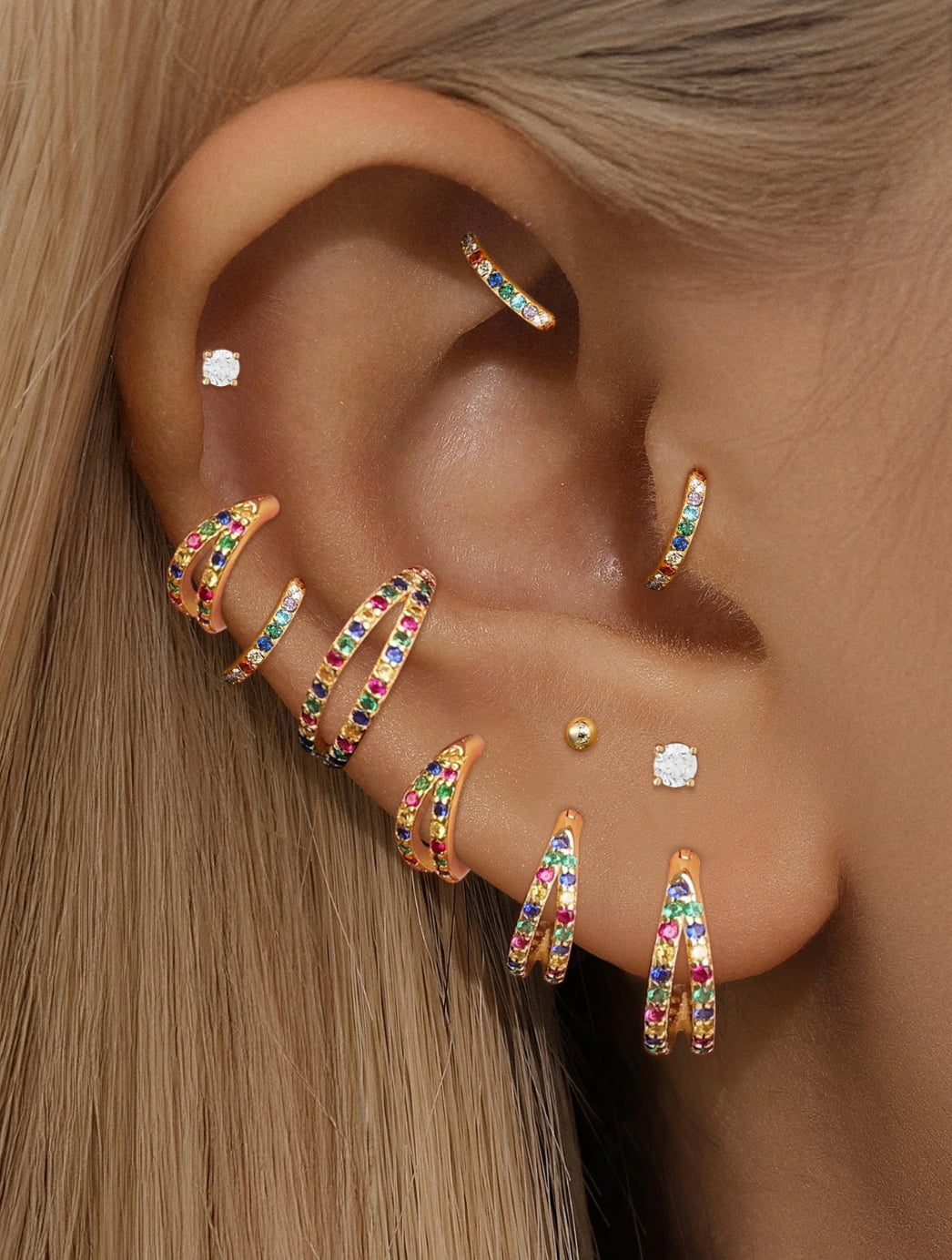 G23 Titanium Waterproof Rainbow Paved Conch Clicker Hoop Earring