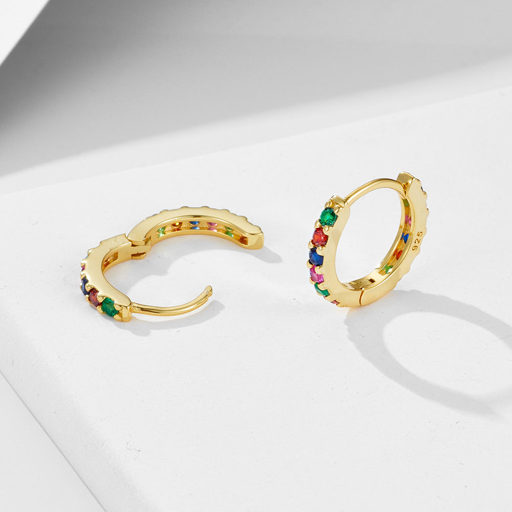 925 Sterling Silver Multicolor Colourful Hoop Huggies Earrings