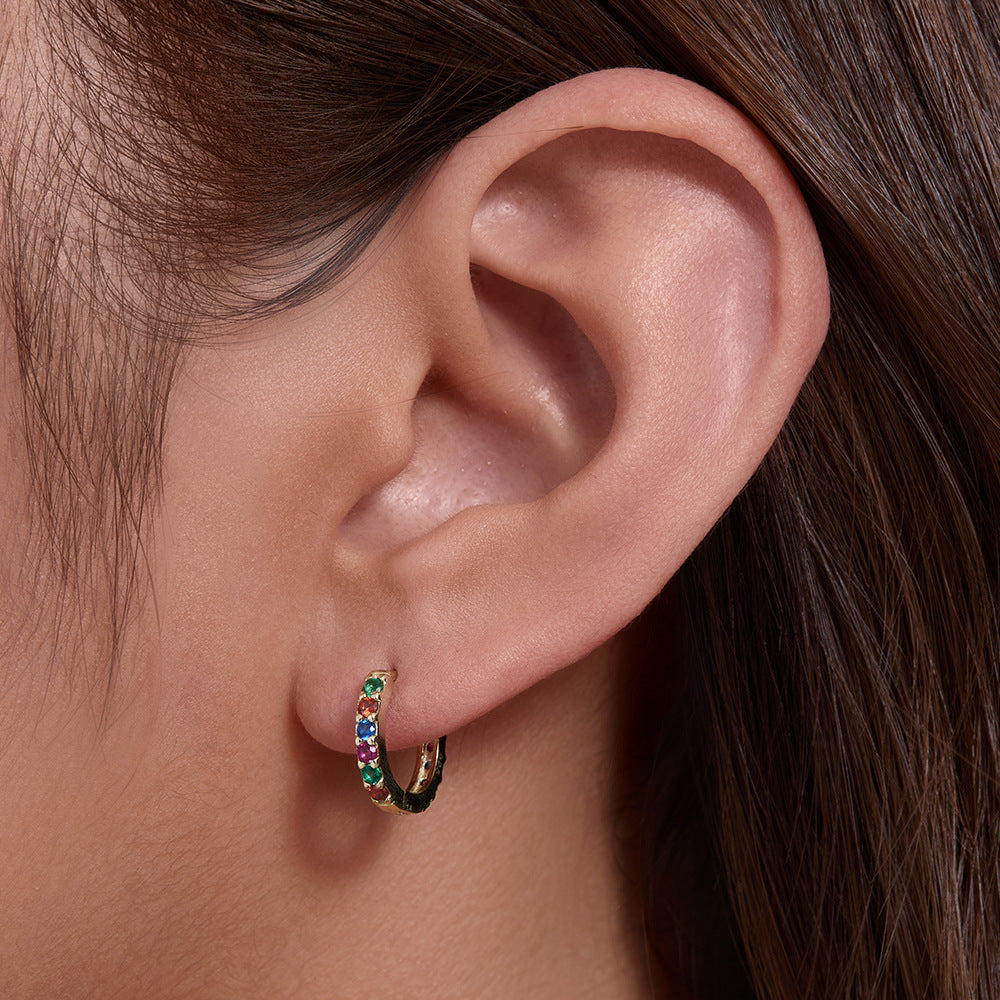 925 Sterling Silver Multicolor Colourful Hoop Huggies Earrings