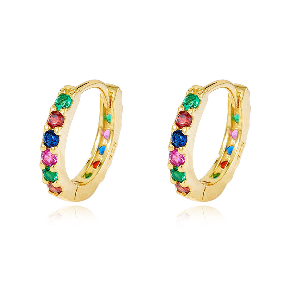 925 Sterling Silver Multicolor Colourful Hoop Huggies Earrings