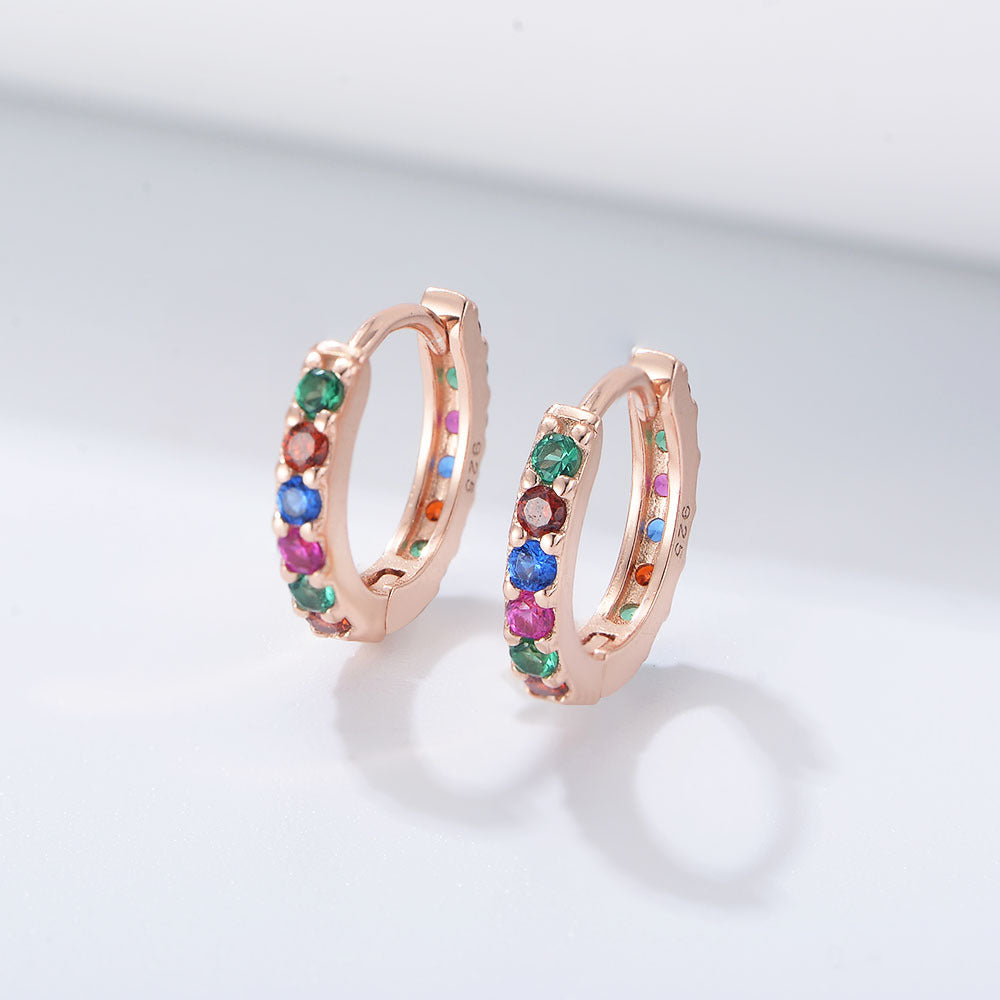 925 Sterling Silver Multicolor Colourful Hoop Huggies Earrings
