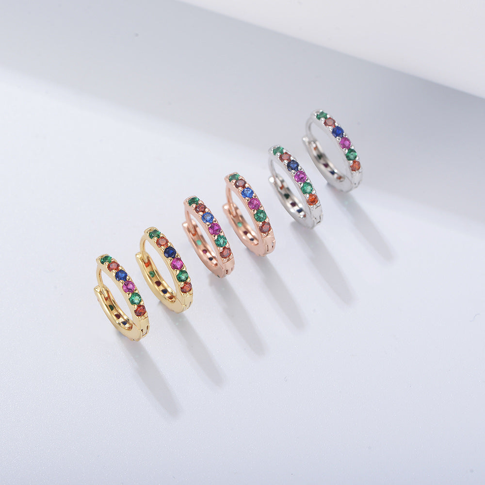925 Sterling Silver Multicolor Colourful Hoop Huggies Earrings