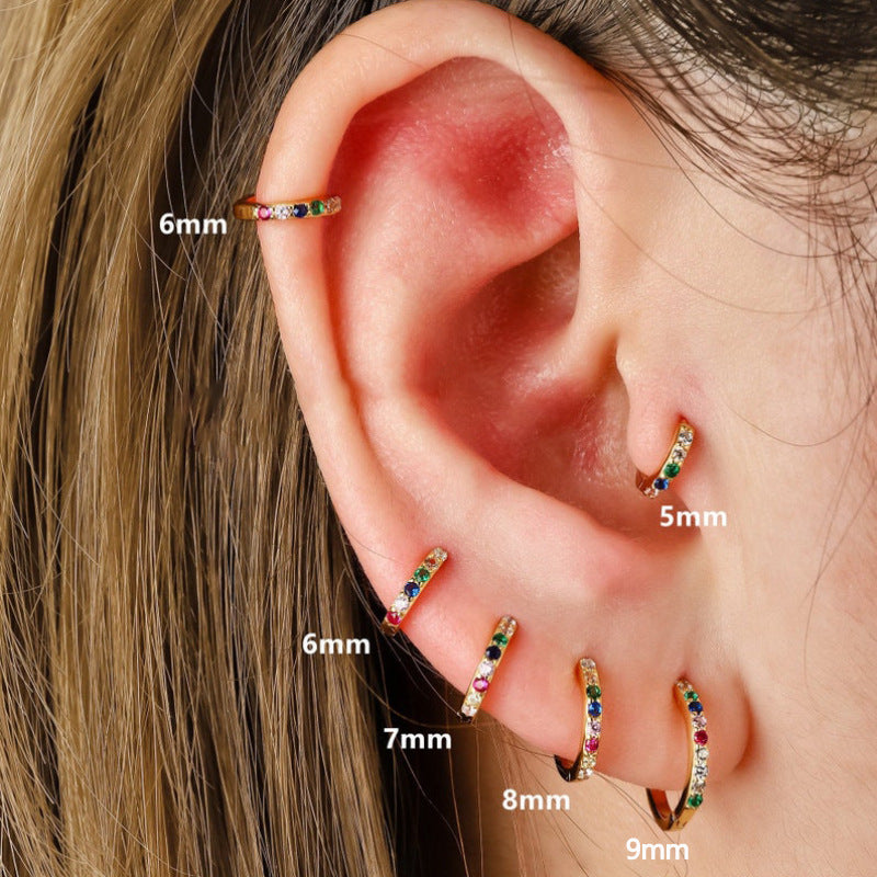 925 Sterling Silver Multicolor Colourful Hoop Huggies Earrings