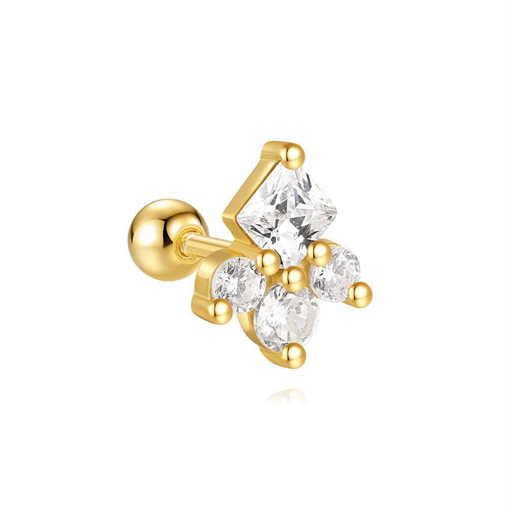 925 Sterling Silver Stone Splicing Ear Piercing Stud