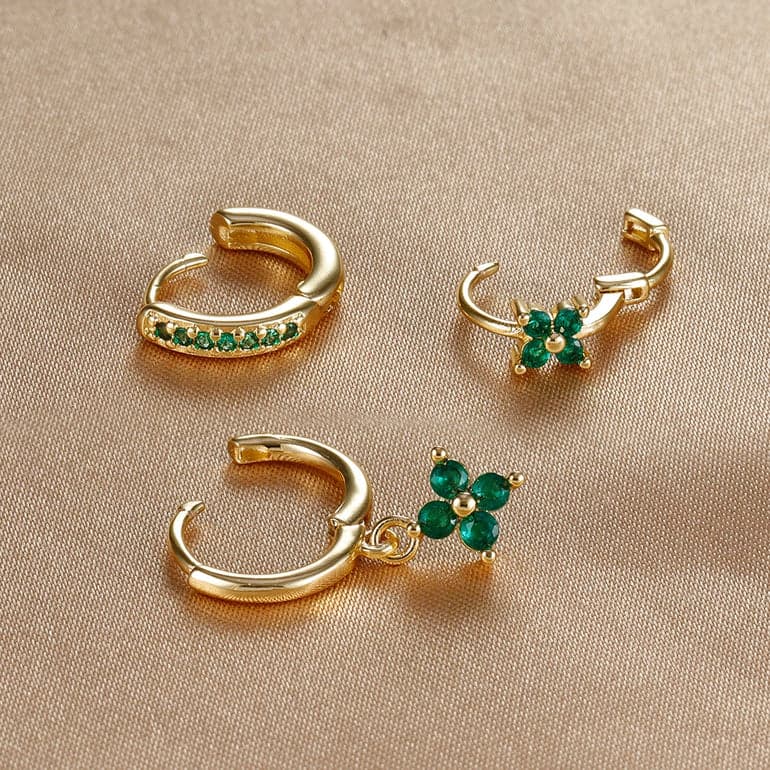 S925 Green Earring Set