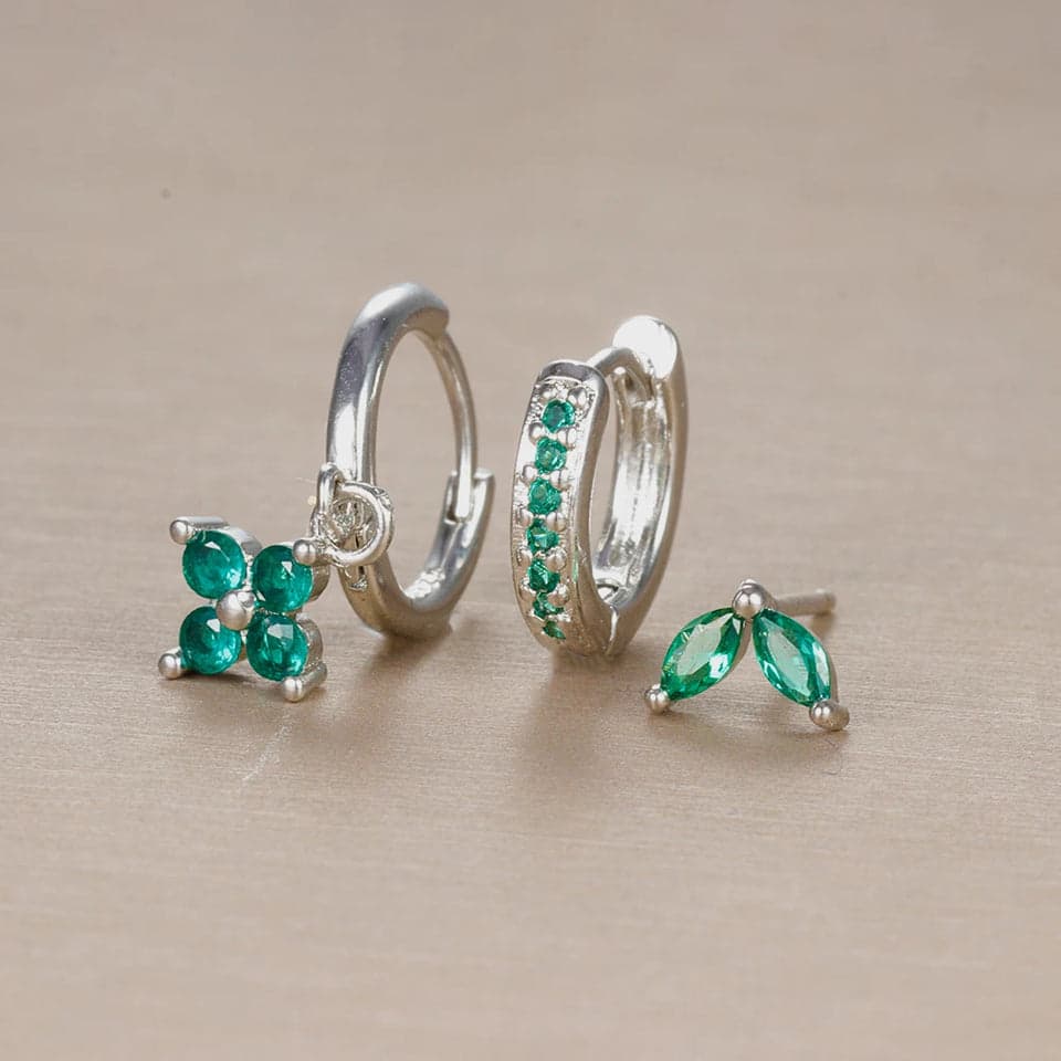 S925 Green Earring Set