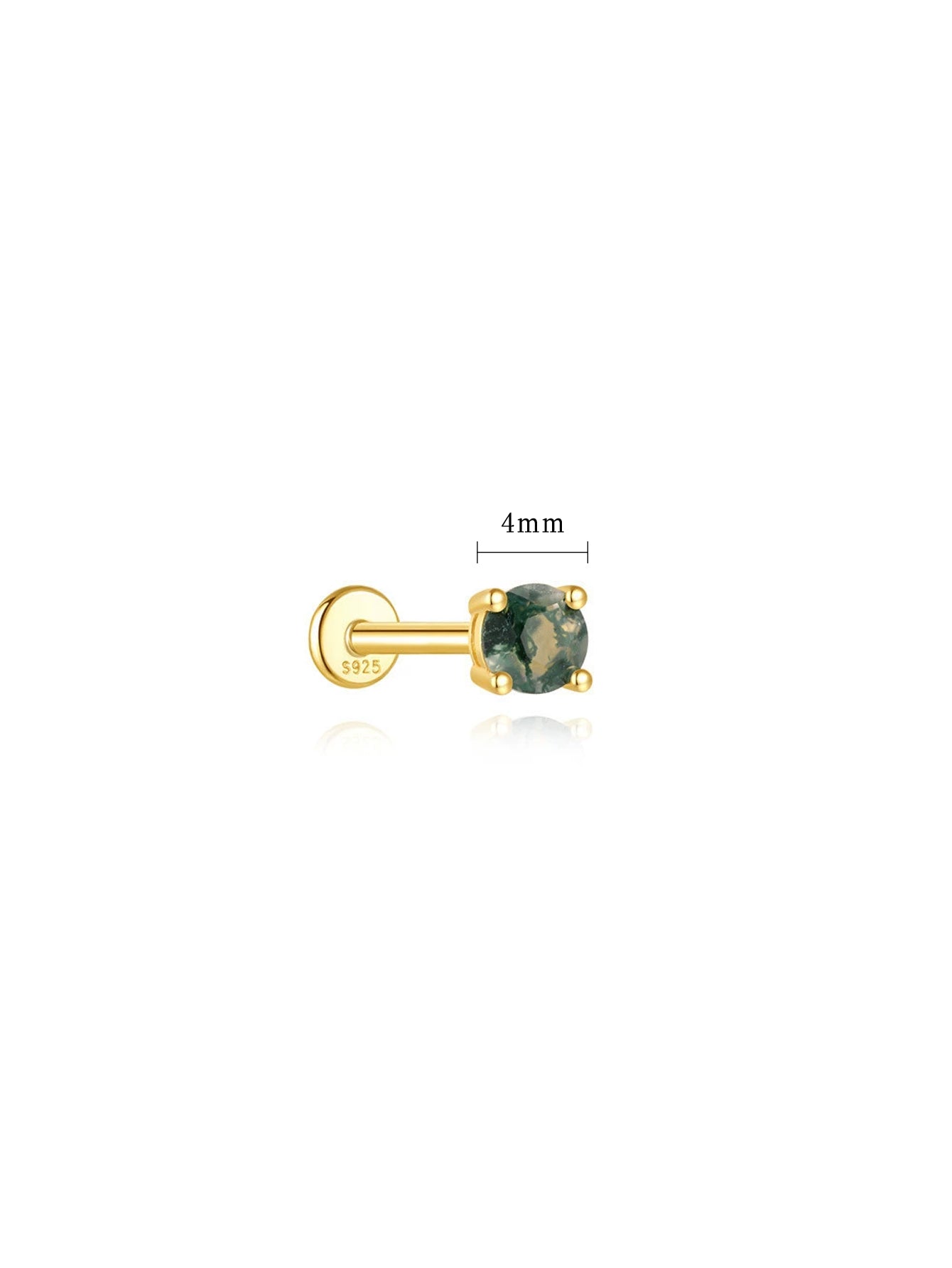 S925 Minimalist Natural Moss Agate Flatback Piercing Stud