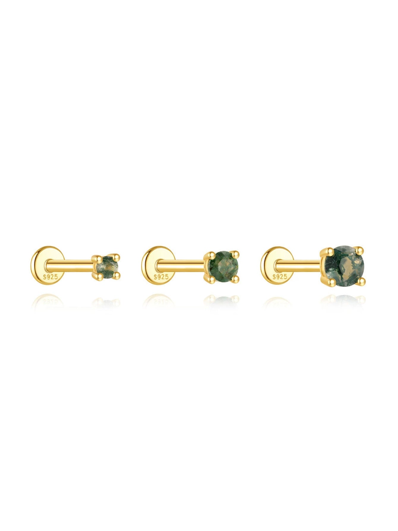 S925 Minimalist Natural Moss Agate Flatback Piercing Stud