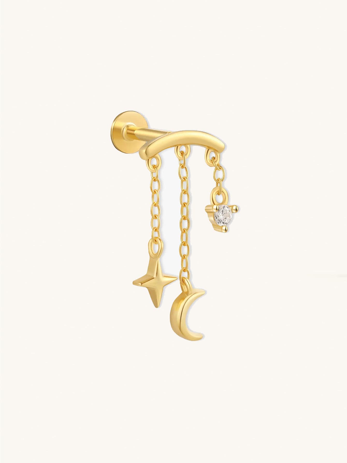 S925 Moon Star Tassel Zircon Ear Piercing Stud