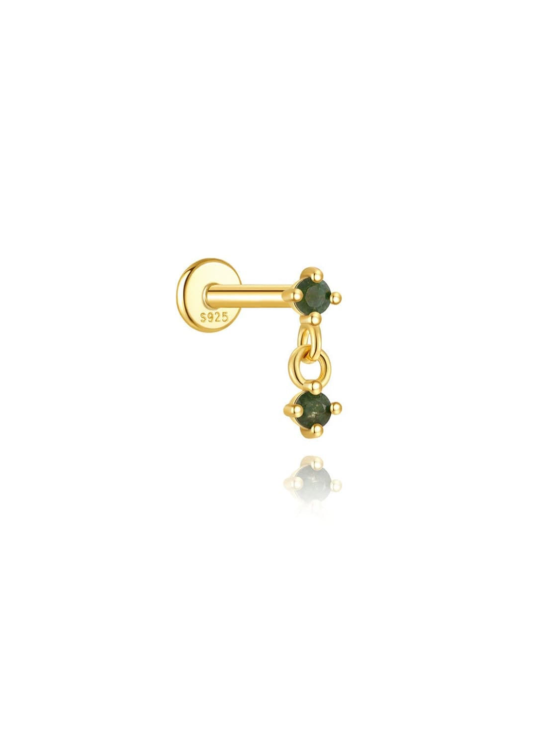 S925 Moss Agate Pendant Flatback Piercing Stud
