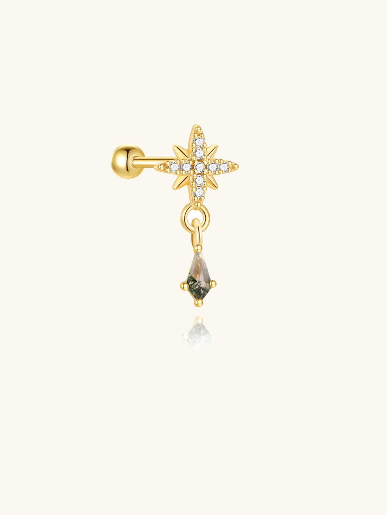 S925 Natural Moss Agate Star Pendant Piercing Earrings