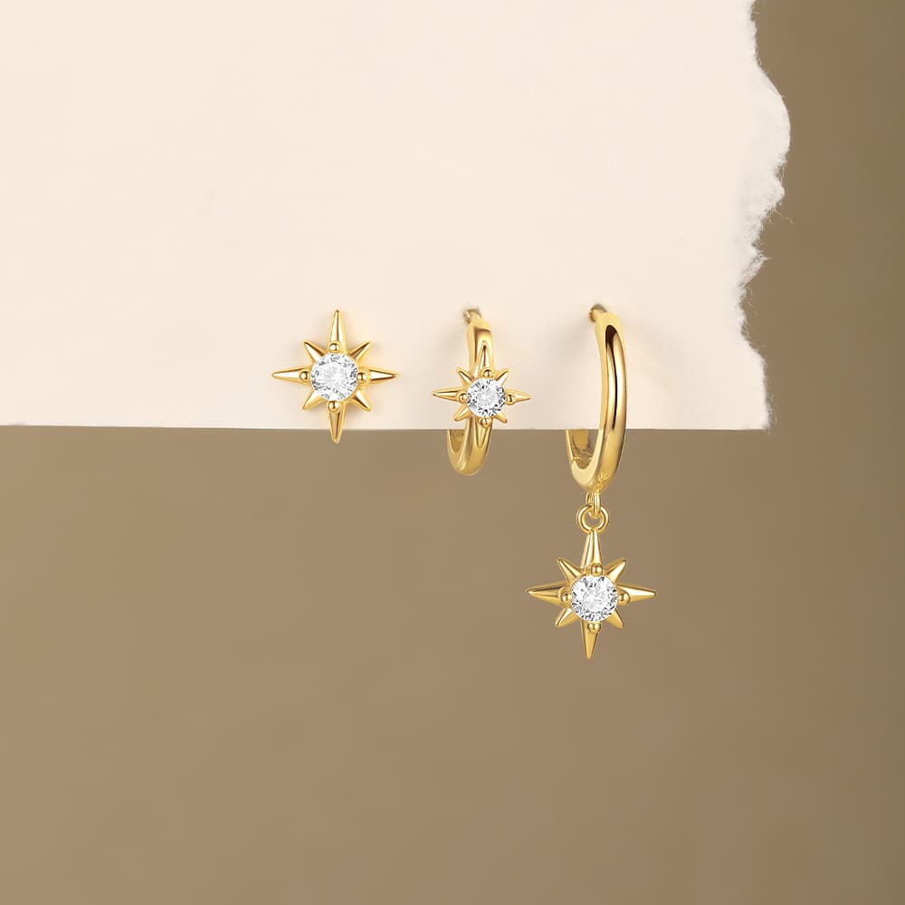S925 Octagram Star Zirconia Earrings Set