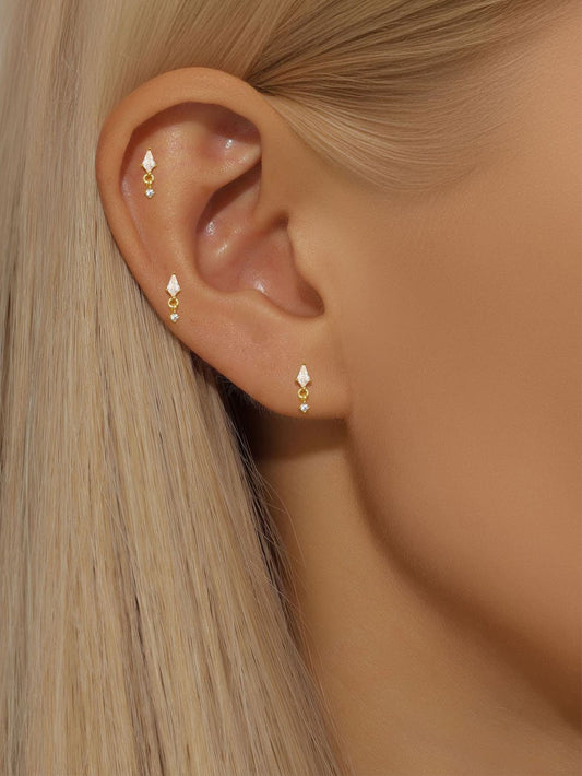 S925 Pendant Zirconia 3-Piece Piercing Stud Earrings