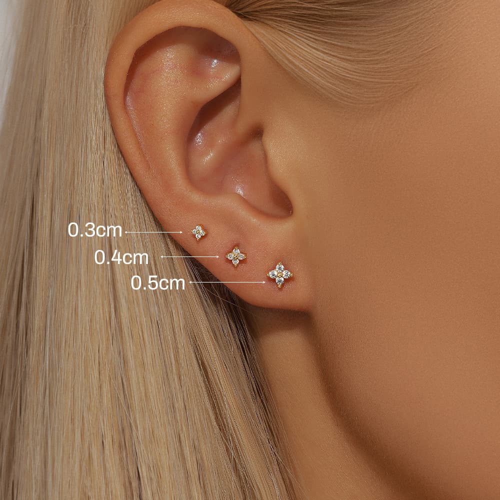 S925 Sterling Silver 3pcs Floral Zircon Flat Back Piercing Studs