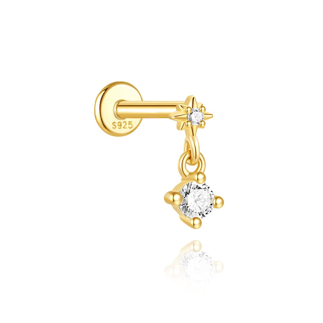 S925 Sterling Silver Butterfly & Star Flatback Threaded Piercing Stud