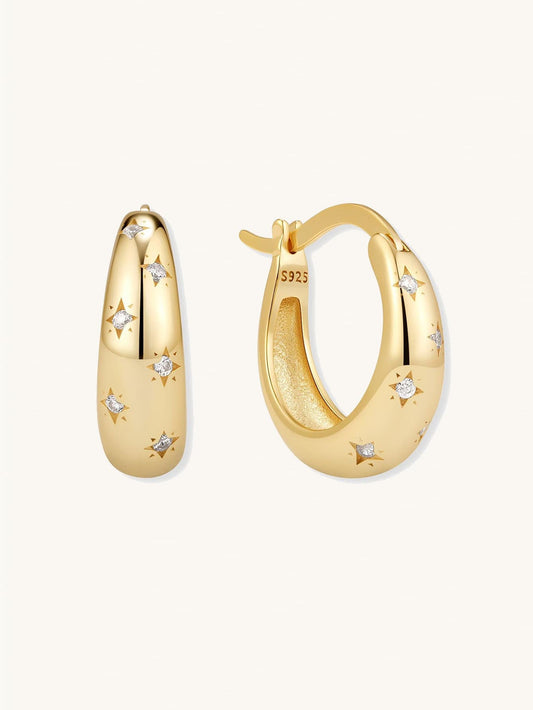 S925 Sterling Silver Celestial Star Tapered Hoops