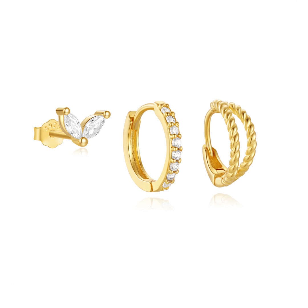 S925 Sterling Silver Classic Cubic Zirconia Hoop & Stud Earrings Set