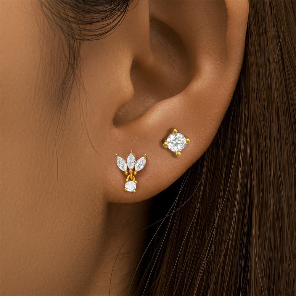 S925 Sterling Silver Crown Flat Back Ear Piercing Stud