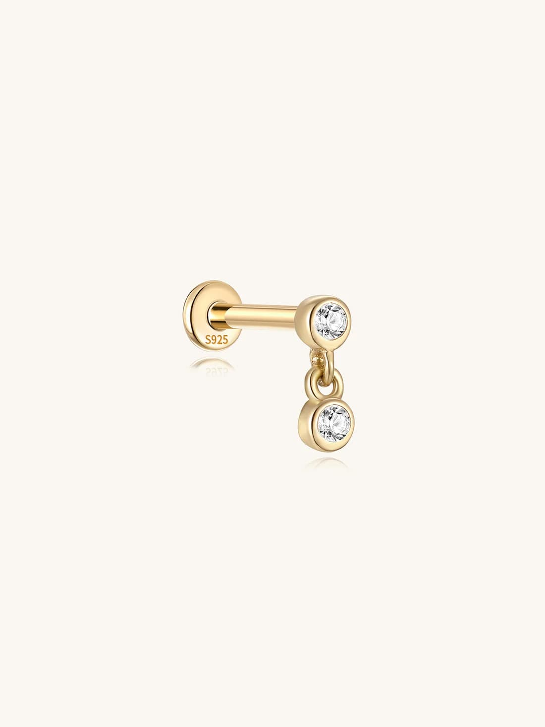 S925 Sterling Silver Dangle Zircon Ear Piercing Stud