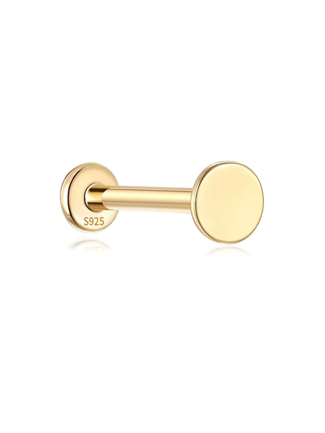 S925 Sterling Silver Flat Disc Threaded Ear Piercing Stud