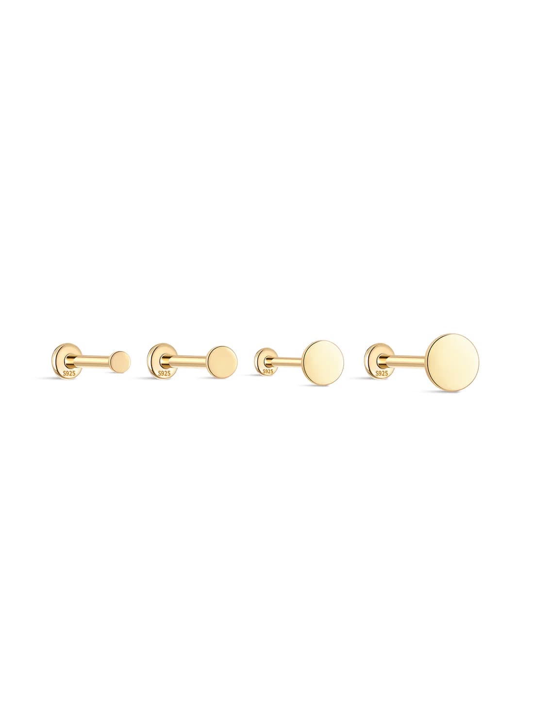 S925 Sterling Silver Flat Disc Threaded Ear Piercing Stud