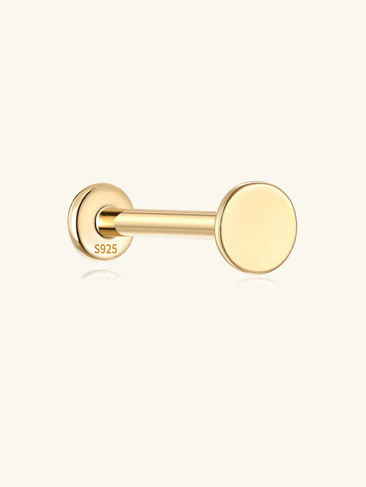 S925 Sterling Silver Flat Disc Threaded Ear Piercing Stud