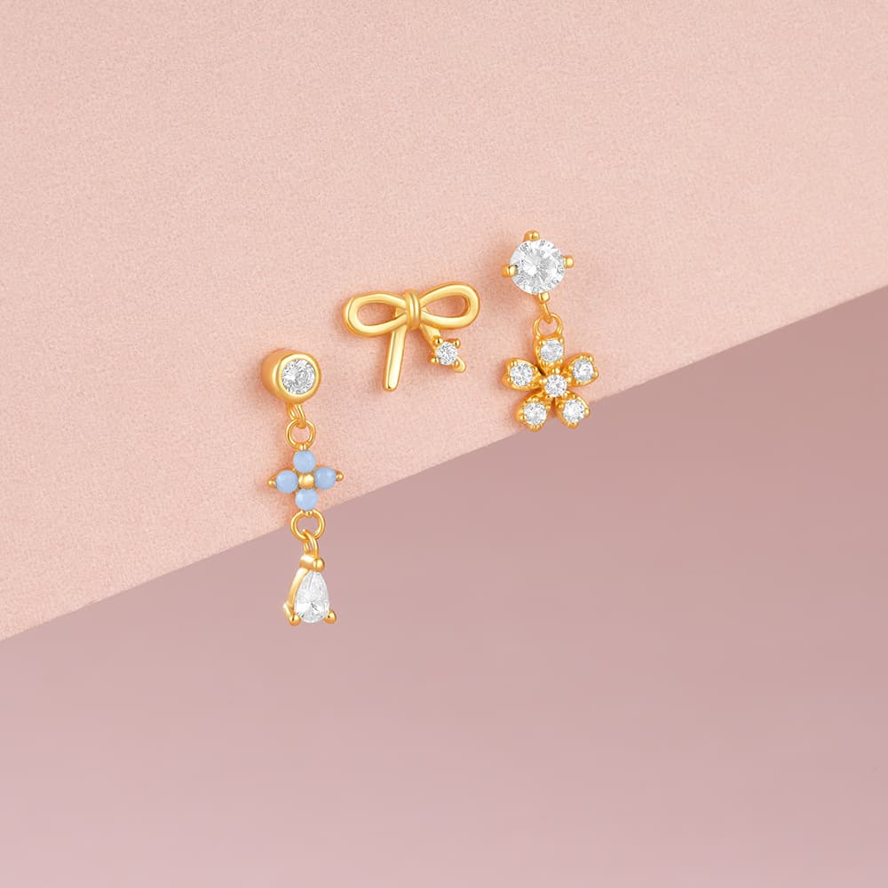 S925 Sterling Silver Floral Bow Piercing Stud Earring