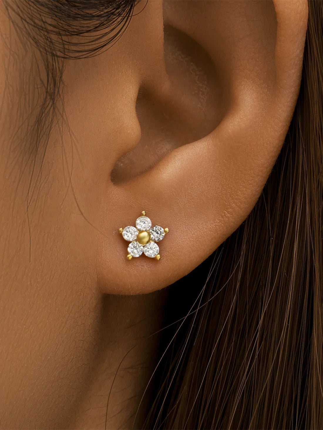 S925 Sterling Silver Flower Reversible Wear Piercing Stud