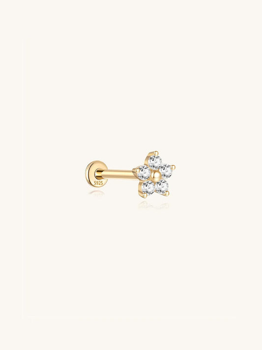 S925 Sterling Silver Flower Threaded Ear Piercing Stud
