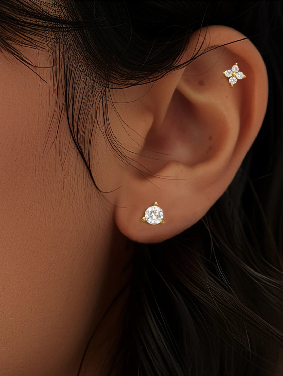 S925 Sterling Silver Flower Zircon Reversible Piercing Stud