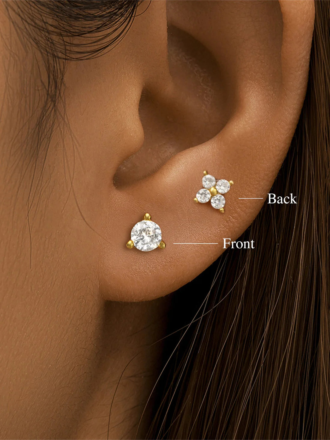 S925 Sterling Silver Flower Zircon Reversible Piercing Stud