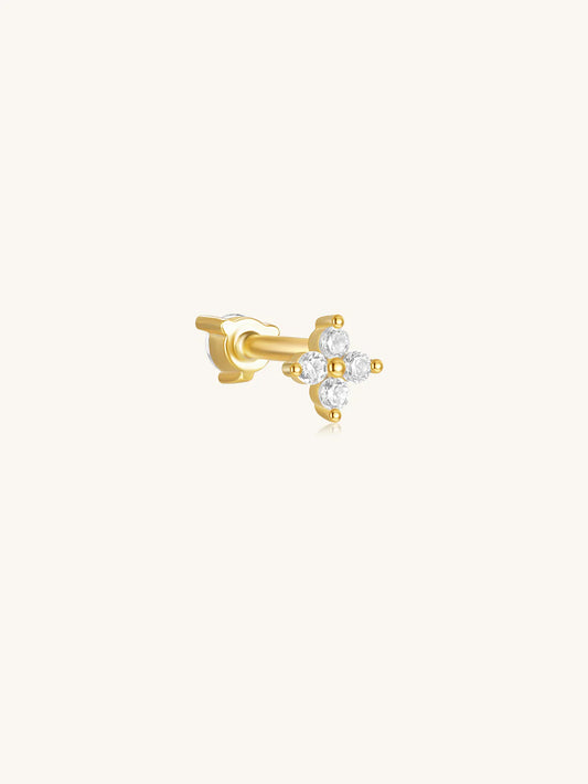 S925 Sterling Silver Flower Zircon Reversible Piercing Stud