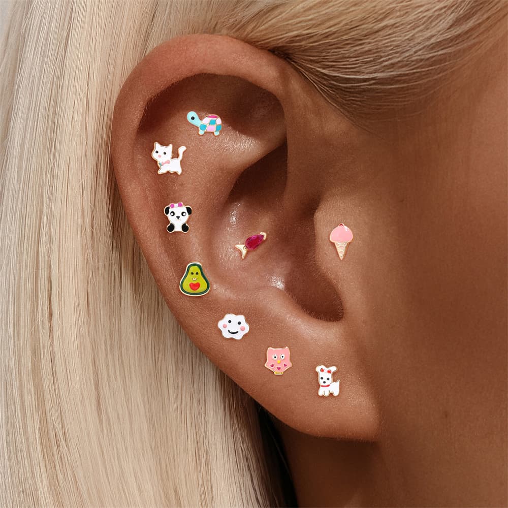 S925 Sterling Silver Fun Animal Flat Back Threaded Stud Earring