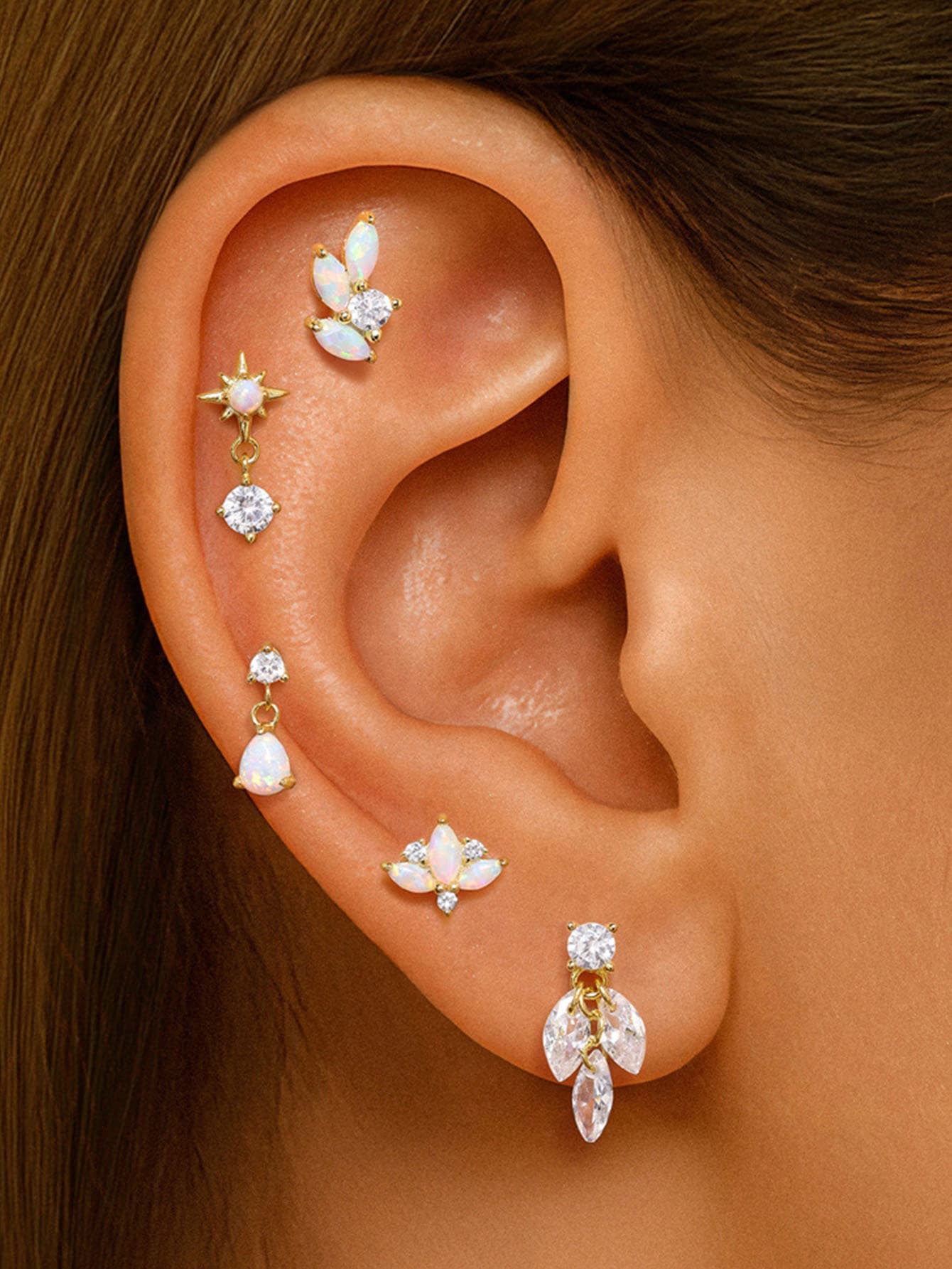 S925 Sterling Silver Geometric Cubic Zirconia Flatback Piercing Stud