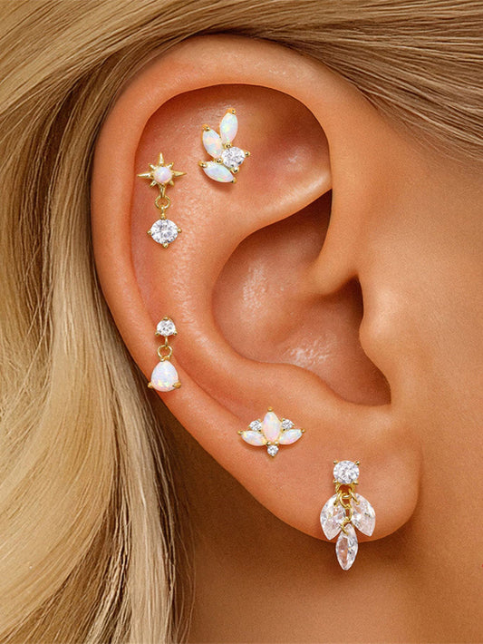 S925 Sterling Silver Geometric Cubic Zirconia Flatback Piercing Stud